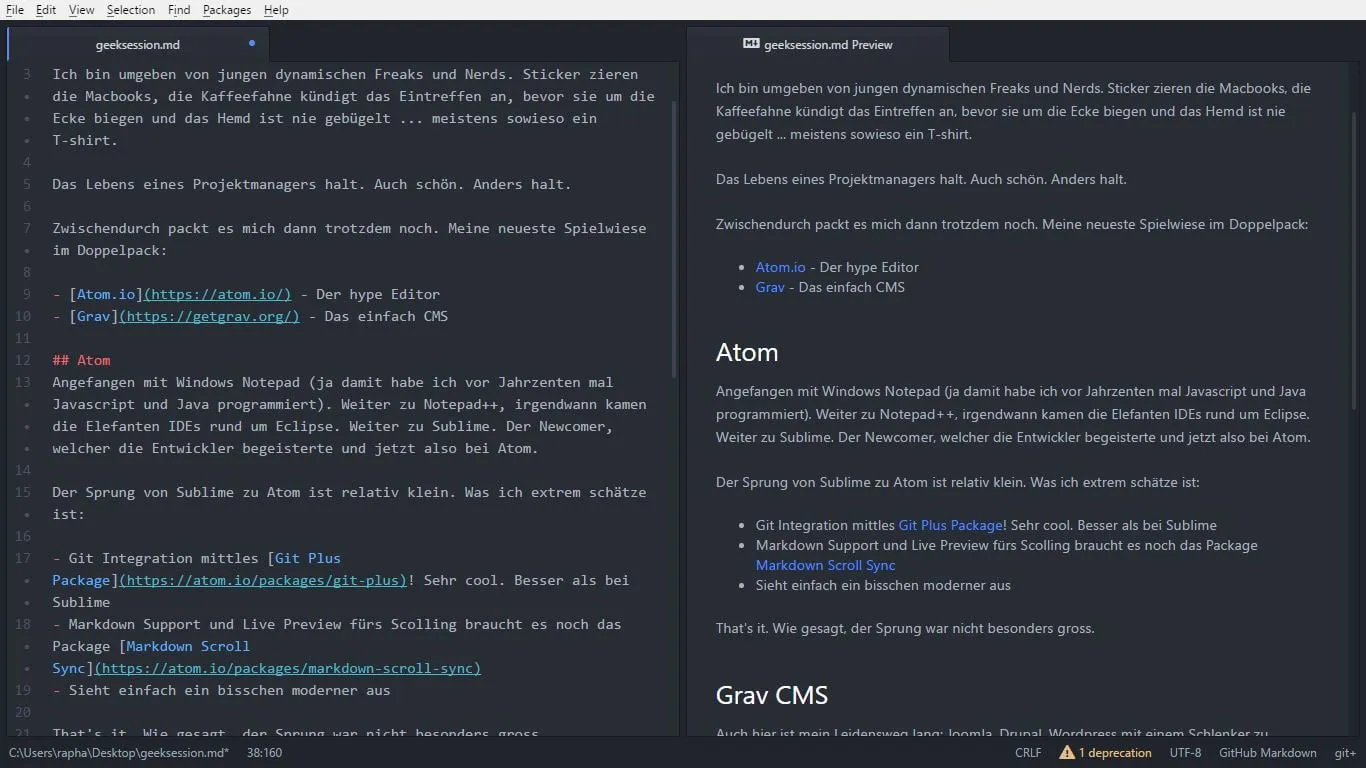 “Screenshot von Atom Editor” “Atom Editor”